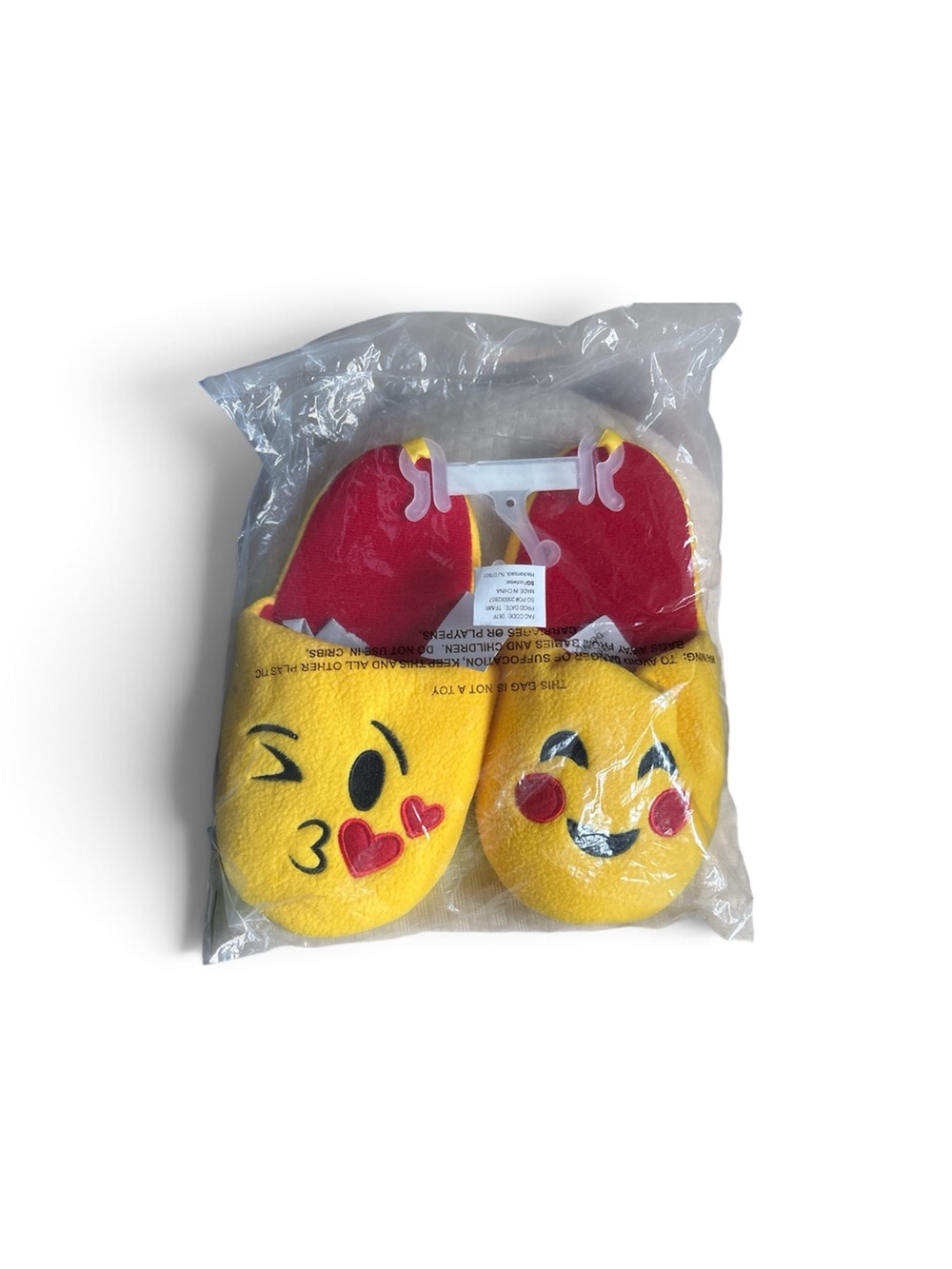 Source Unknown Yellow Emoji Kids Slippers with Red Soles
